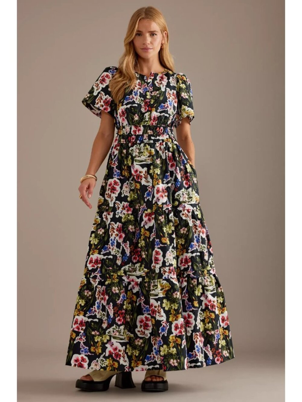 NWT Anthropologie Somerset Maxi in Black Bright Floral Cotton Dress XL